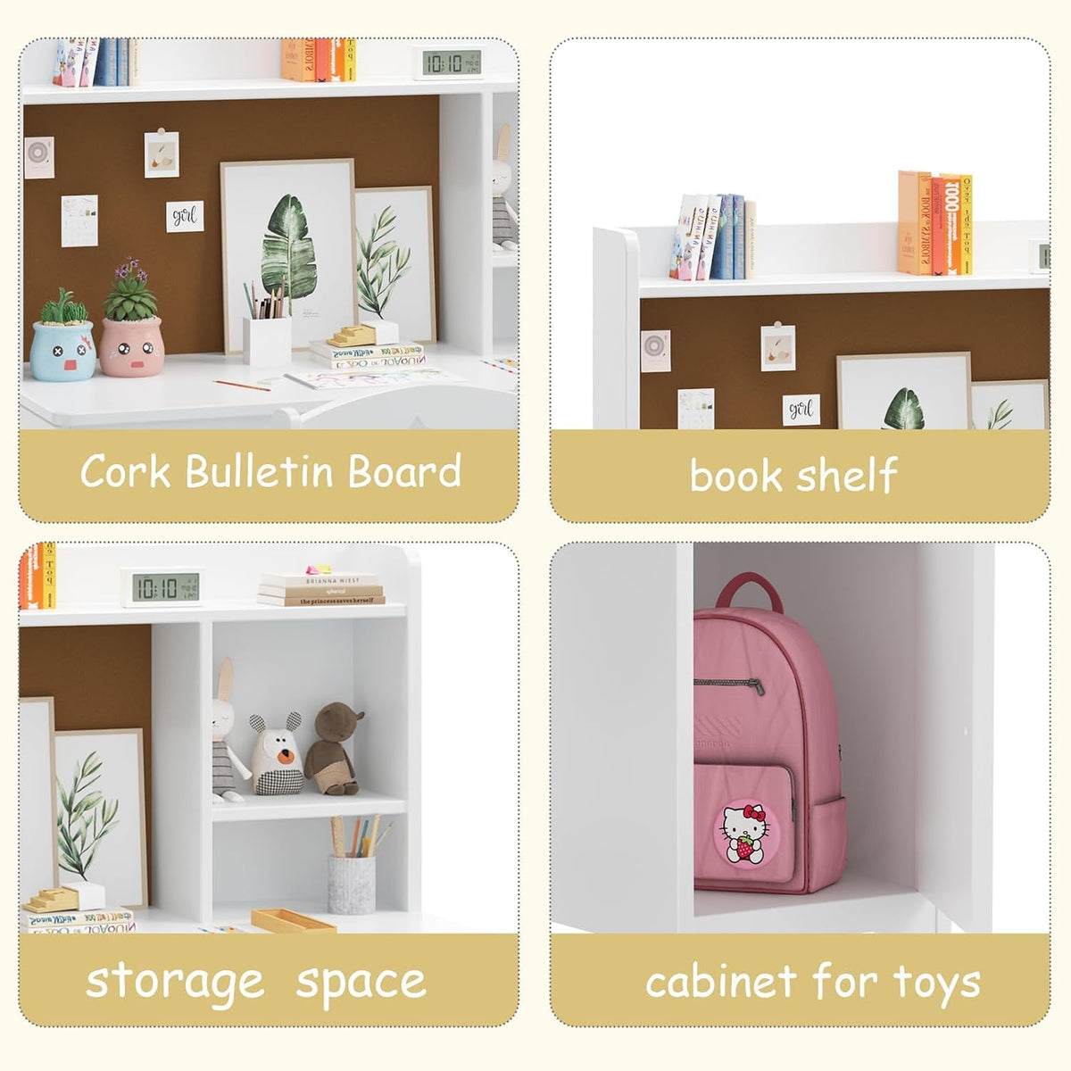 GarveeHome Kids Wooden Desk Chair Set Hutch Storage Workstation