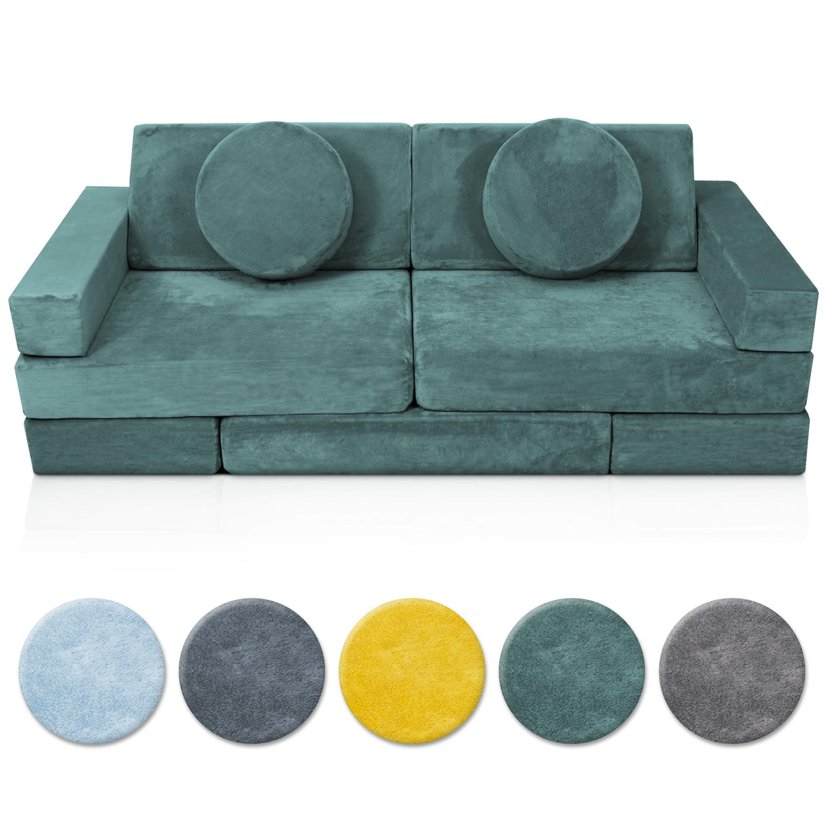 Lunix Replacement Cover for LX15 14pcs Modular Kids Couch, Washable Premium Velvet Fabric, Foam not Included - Stone Gray