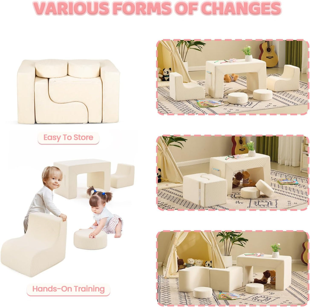 VALUE BOX Kids Bean Bag Chair, Corduroy Soft Bean Bag Sofa, Foam Lounger Suitable for Kids Room and Playroom, Beige