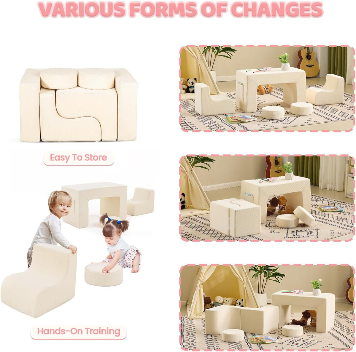 VALUE BOX Kids Bean Bag Chair, Corduroy Soft Bean Bag Sofa, Foam Lounger Suitable for Kids Room and Playroom, Beige