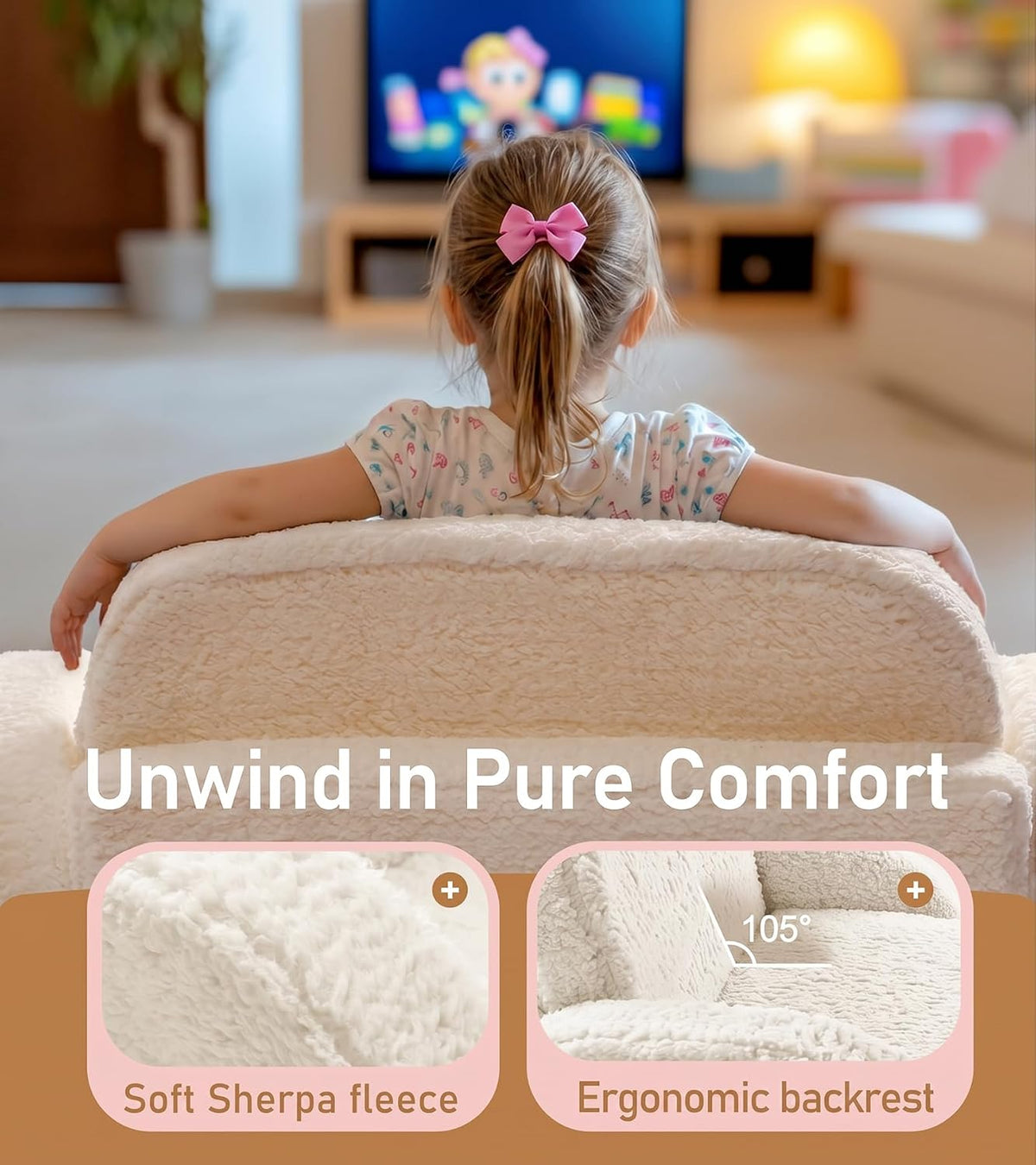 little dove 2-in-1 Sherpa Fold Out Kids Couch, Extra Wide Comfy Kid Chair, Convertible Kids Sofa, Foldable Kid Couch with High Density Foam for Boys & Girls, Beige