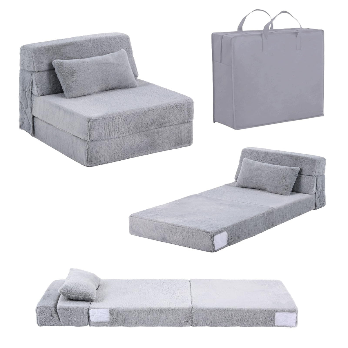Tiita Convertible Folding Kids Sofa Bed with Pillow & Storage Bag, Plush Fabric Floor Mattress Couch Bed, Washable Cover, Kids Room, Playroom, Dorm, Apartment, Pink