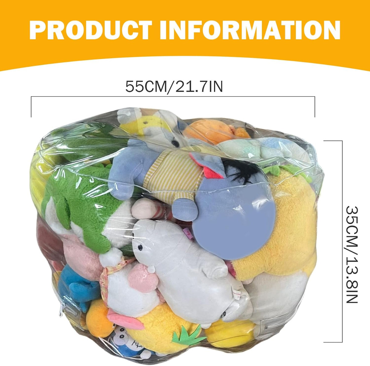 Bean Bag Stuffed Animal Storage Waterproof PVC Clear Bean Bag with Zipper Stuffable for Kids Toddler Chair Toy Storage and Room Organization