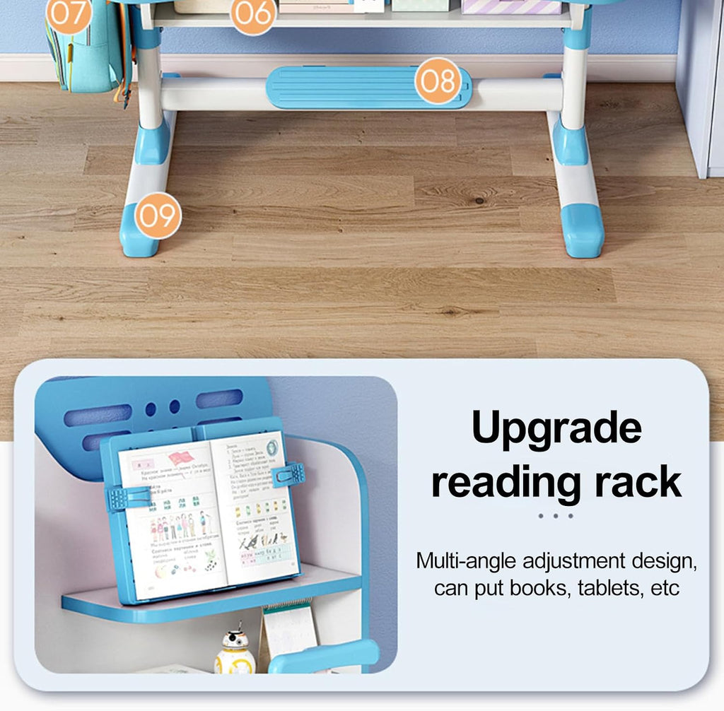 Talent Star Kids Desk and Chair Set,Adjustable Girls School Writing Study Table,Ergonomic Desk Chair with Large Writing Board Pull Out Drawer Book Stand (Pink & Blue) (Pink)