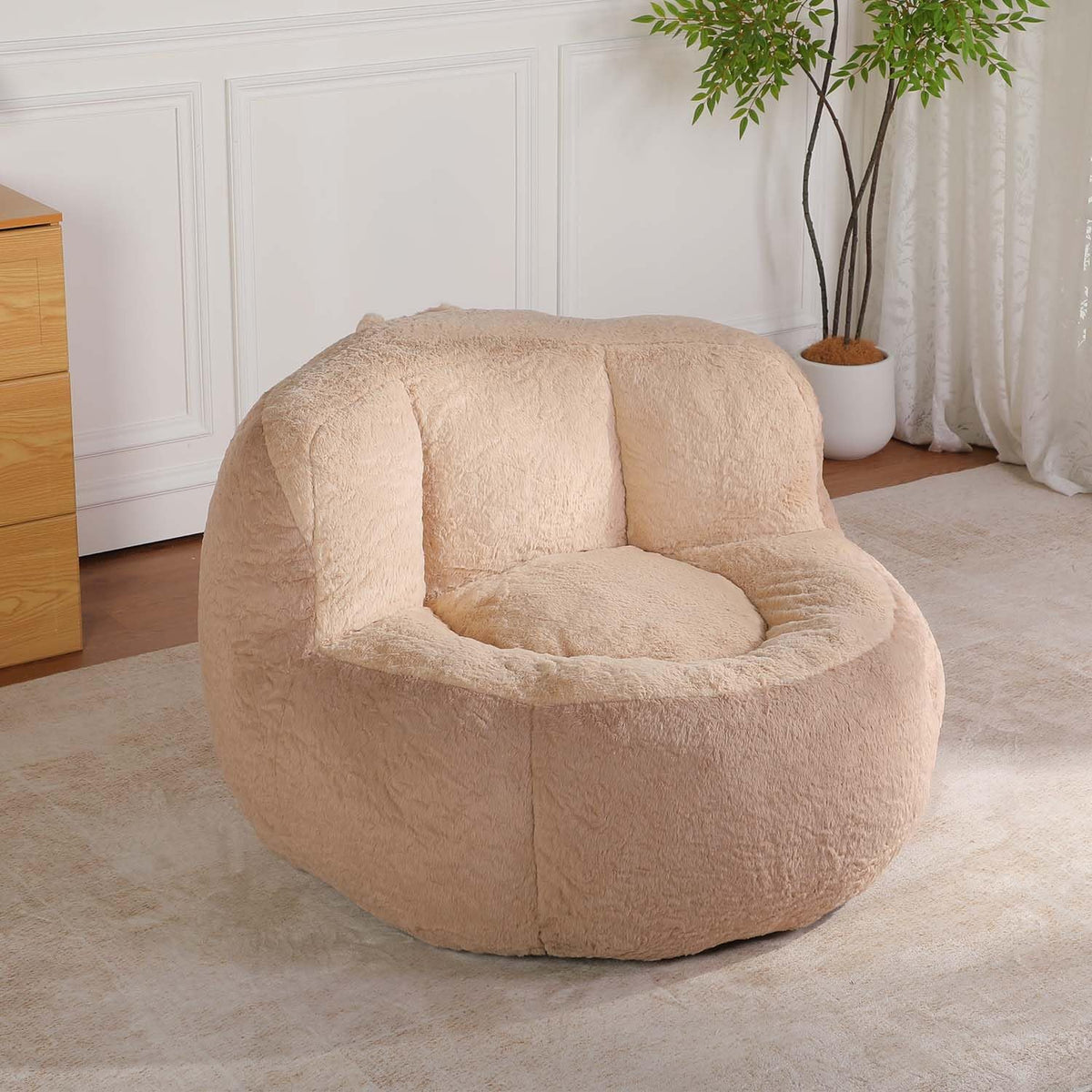 Oversized Bean Bag Chairs, Memory Foam Boneless Lazy Sofa, Faux Fur Floor Comfy Lounger, No Assembly Required for Bedroom, Apartment and Living Room (Pink)