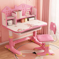 Kids Functional Desk and Chair Set, Height Adjustable Children School Study Desk with Storage Drawer for Boys Girls (Pink)