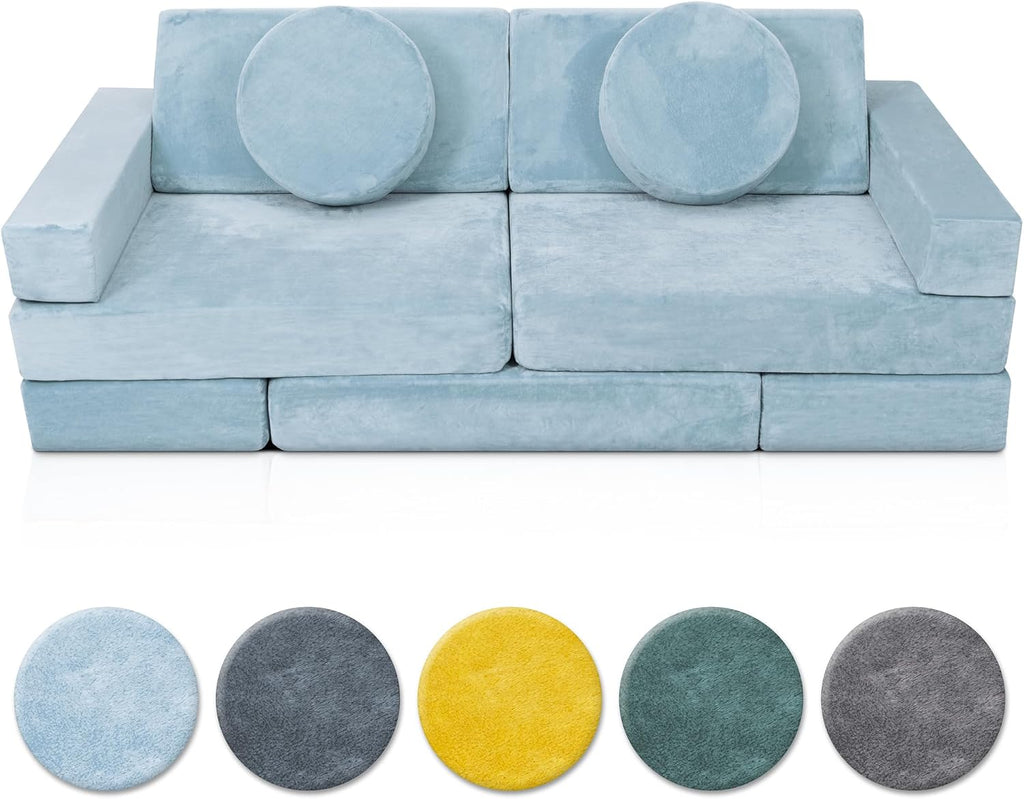 Lunix Replacement Cover for LX15 14pcs Modular Kids Couch, Washable Premium Velvet Fabric, Foam not Included - Stone Gray