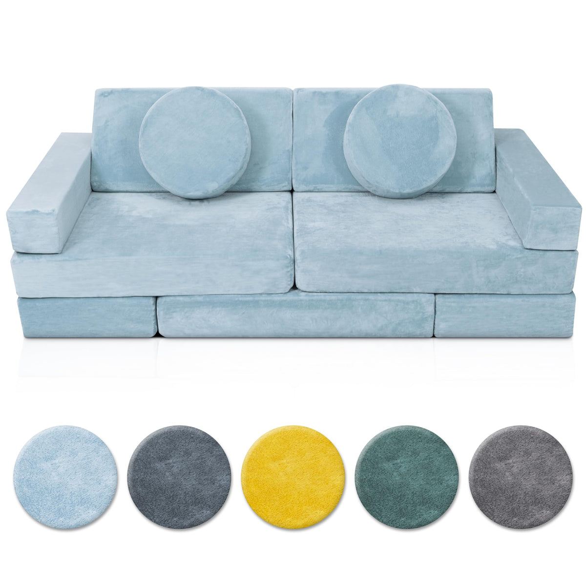 Lunix Replacement Cover for LX15 14pcs Modular Kids Couch, Washable Premium Velvet Fabric, Foam not Included - Stone Gray
