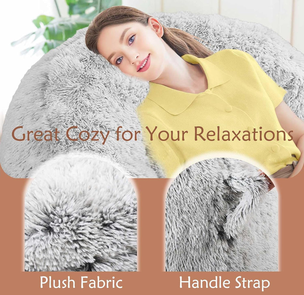 Plush Faux Fur Bean Bag Chairs, Memory Foam Filled Sofa Chair Shape Bean Bag for Adults/Teens/Kids, Ultra-Soft Lazy Sofa for Living Room Bedroom College Dorm, Grey