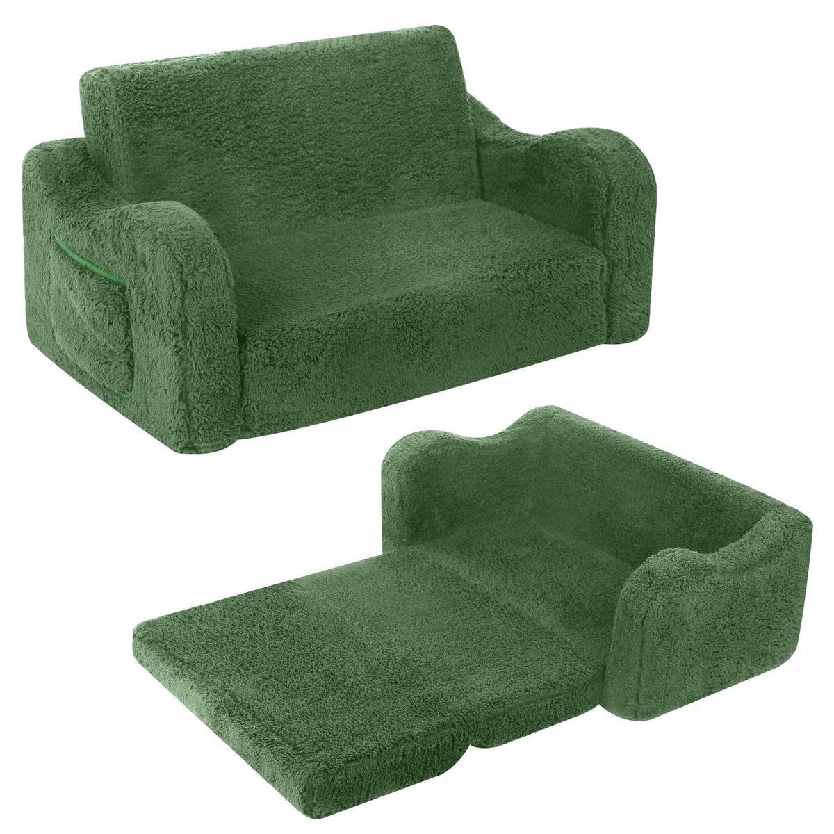 MOMCAYWEX Kids Sofa Chair, 2-in-1 Foldable Couch, Sherpa, Grey
