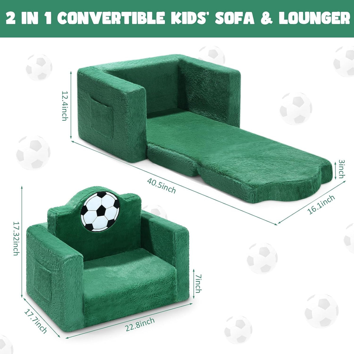 Novabright Kids Chair or Couch, 2-in-1 Soft Foldable Couch,Soccer