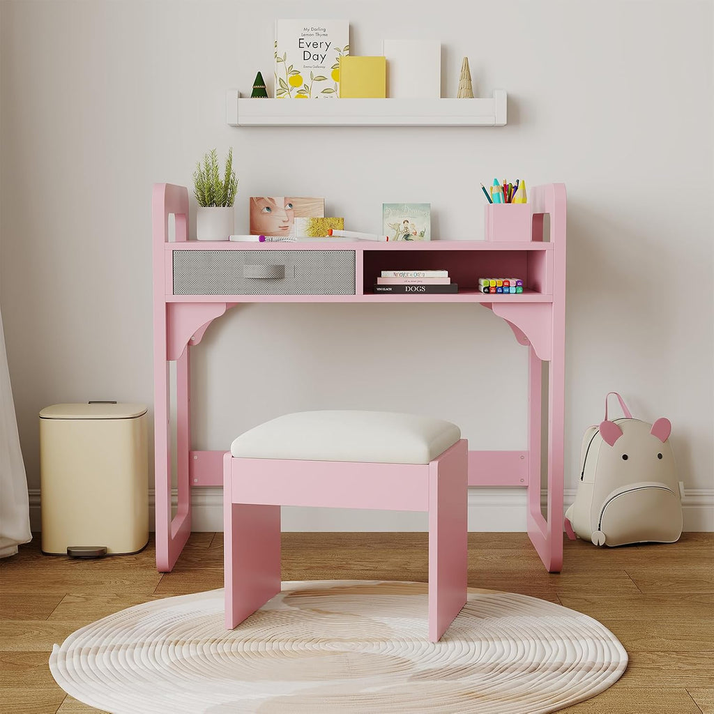 IDEALHOUSE Versatile Kids Desk and Chair Set, Pink