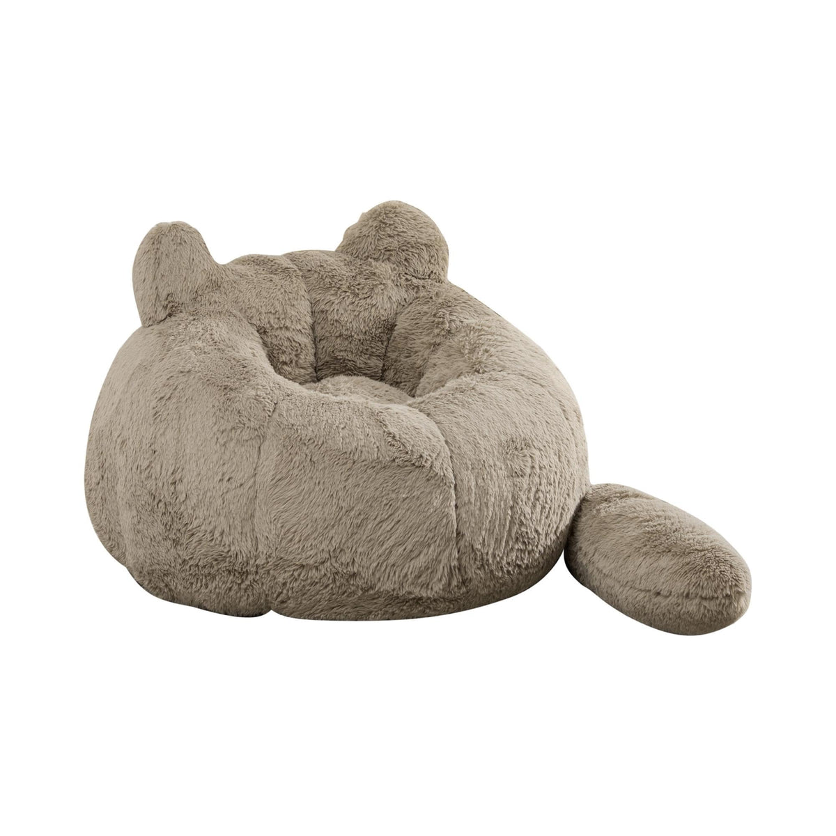 41.7 Inch Faux Fur Bean Bag Chair, Cat Shaped with Tail Pillow, Floor Sofa