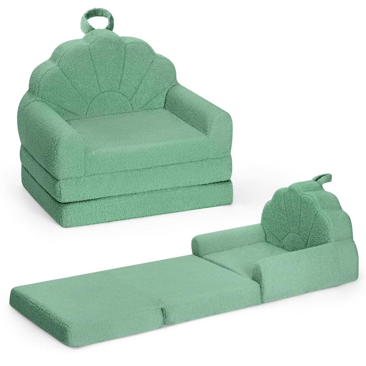 Airpanda Cozy Kids Couch and Chair, Fold Out Foam Sofa, Beige