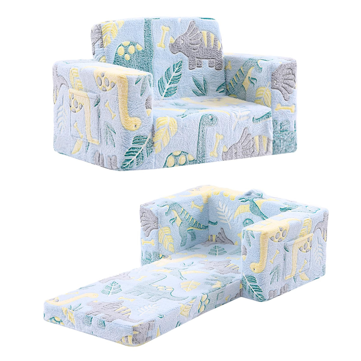 Kids Chair Sherpa Kids Couch, 2-in-1 Soft Kids Armchair for Kids' Room, Convertible Sofa for Girls and Boys, Child Reading Chair for Playroom, Living Room, Pet, Beige
