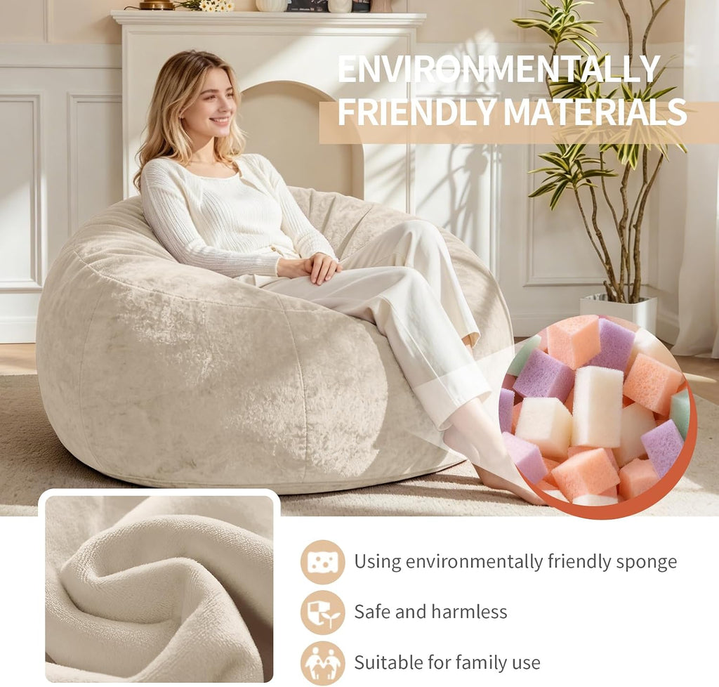6FT Bean Bag Chair, Memory Foam Filled Adult Bean Bag Sofa