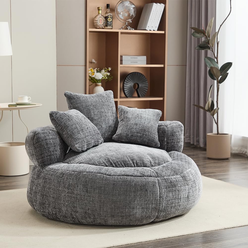Bean Bag Chair with Pillows,No Assembly Boneless, Easy-Clean Round Beanbag