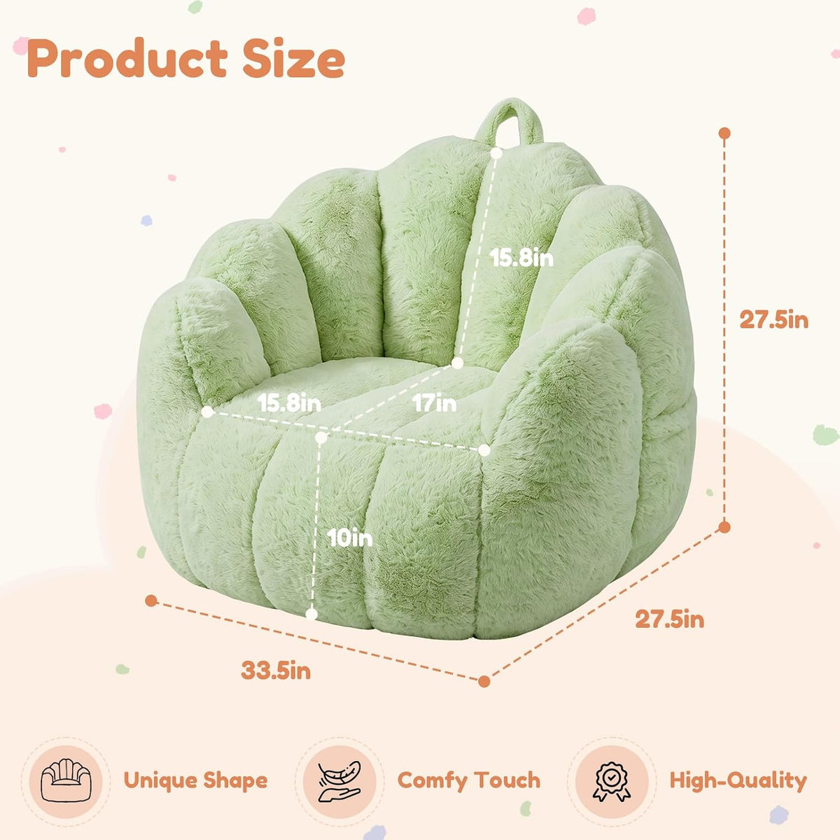 Kids Bean Bag Chair, Comfy Bean Bag Sofa with Handle for Boys Girls, Green