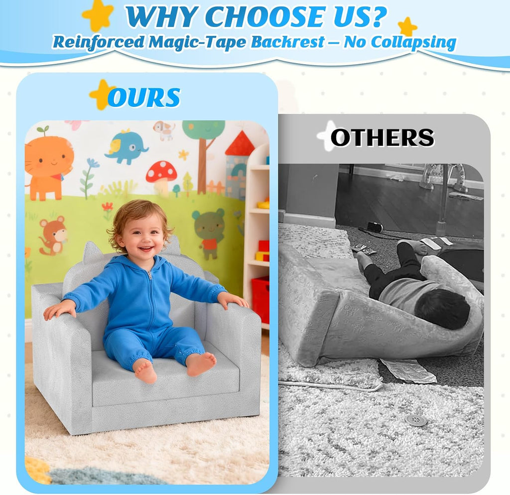 Kids Sofa Bed Ages 3+ with Washable Cover, Foldable Toddler Chair