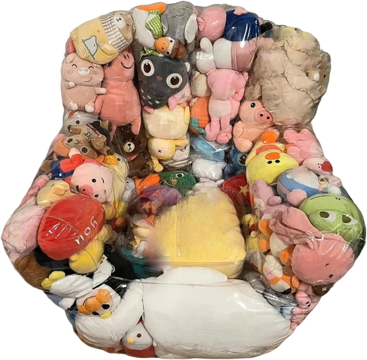 Bean Bag Stuffed Animal Storage Organizer Waterproof Clear PVC Bean Bag Chair with Zipper Stuffable for Kids Room Plush Toy Storage Toddler Seat and Playroom Organization