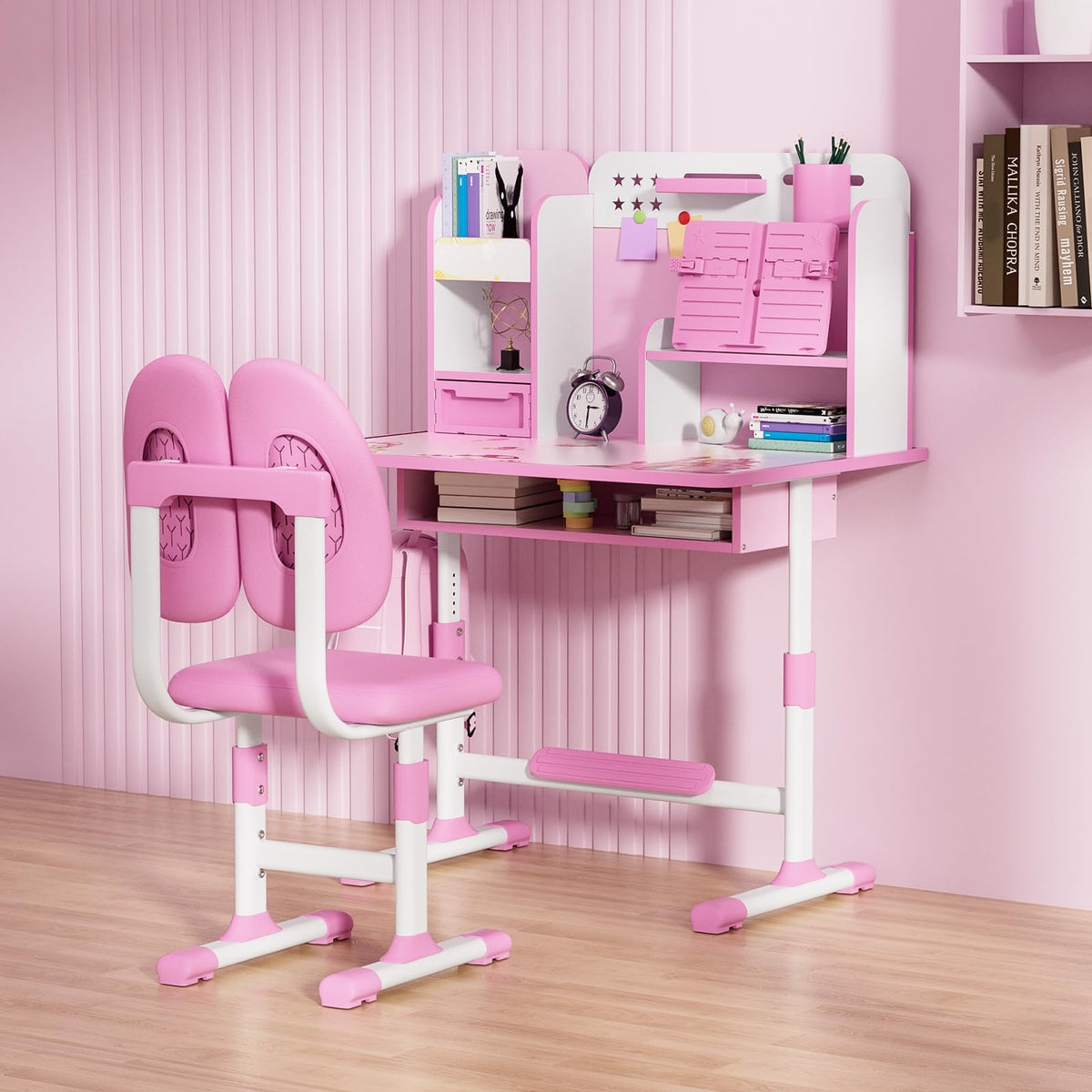 Kids Study Desk and Chair Set, Height Adjustable Kids Study Desk with Storage Drawer Bookstand,Ergonomic Desk for Kids with Desktop Children Study Desk Blue