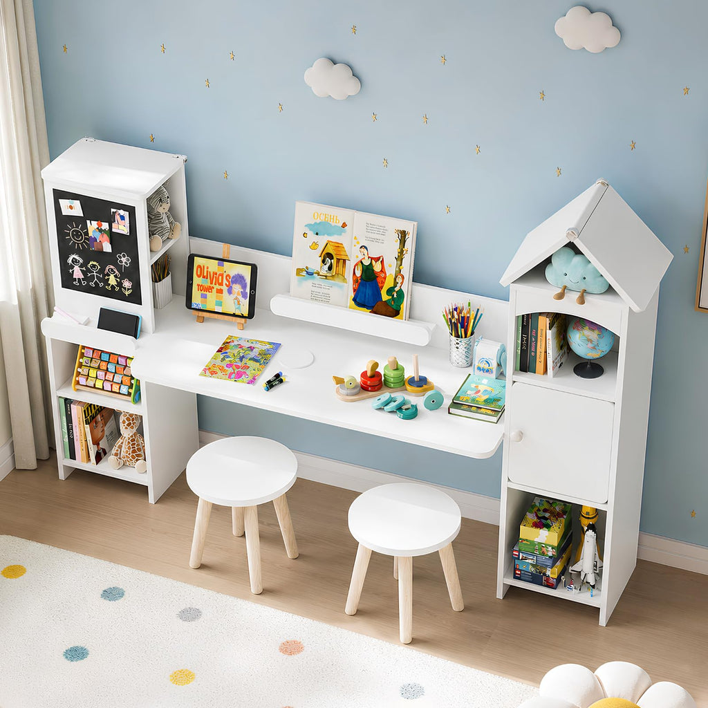 Kids Desk with Blackboard & 2 Stools