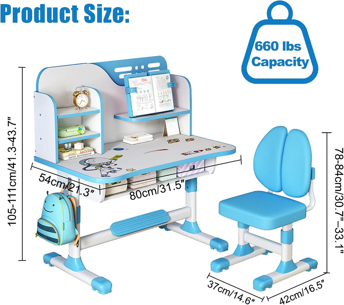 HEVIRGO Kids Desk and Chair Set, Height Adjustable Study Table with Drawer
