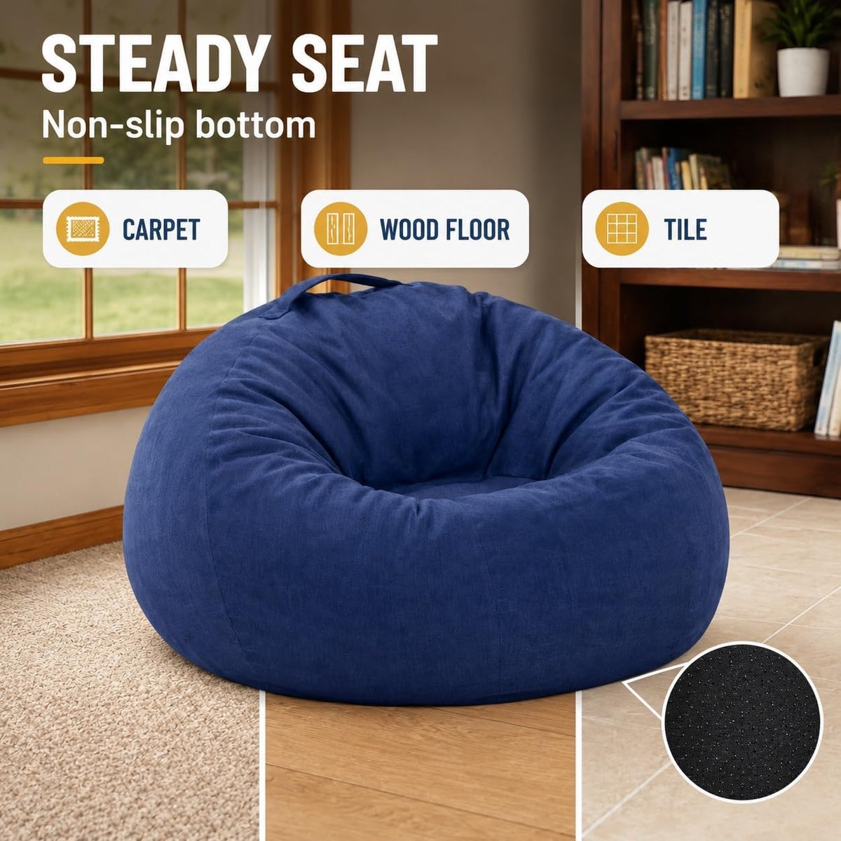 Lekit Blue Bean Bag Chair for Teens and Kids, 33.5 x 33 x 24 Inch Velvet Cartoon and Chenille Beanbag Sofa with Foam and PP Cotton Fill, Soft Comfy Lounge C