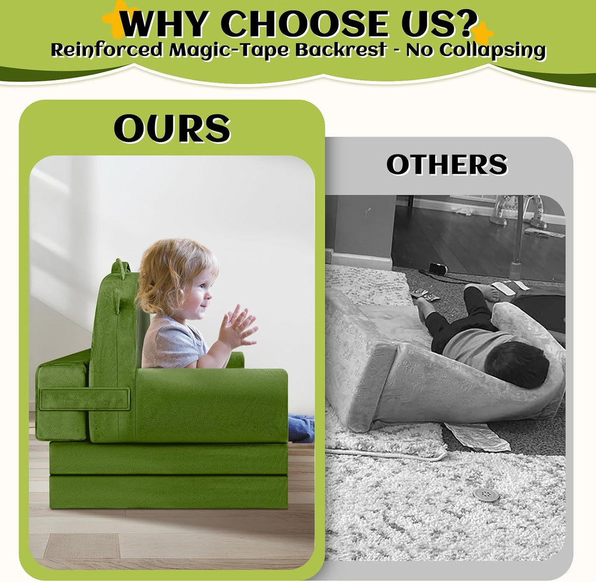 Dinosaur Kids Sofa Bed Ages 3+ with Washable Cover, Foldable Toddler Chair