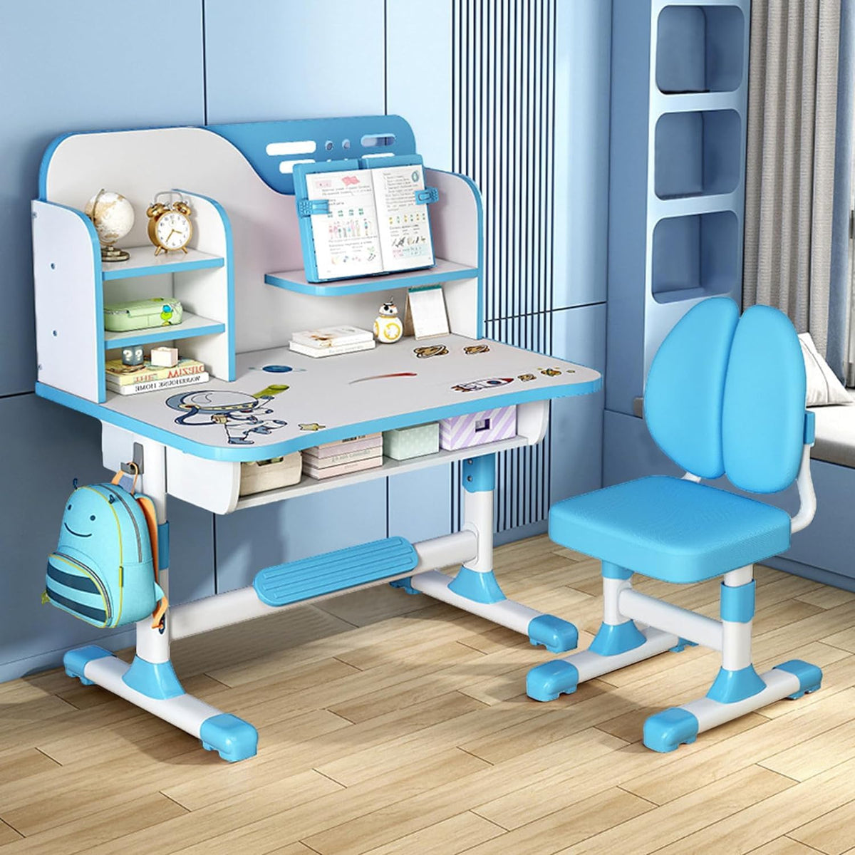 Kids Desk and Chair Set, Study Table and Chair, Desk for Kids, Children's Desks with Golden Distance Design, Homeschooling Writing Desk with Desktop for Boys and Girls (Pink 3)