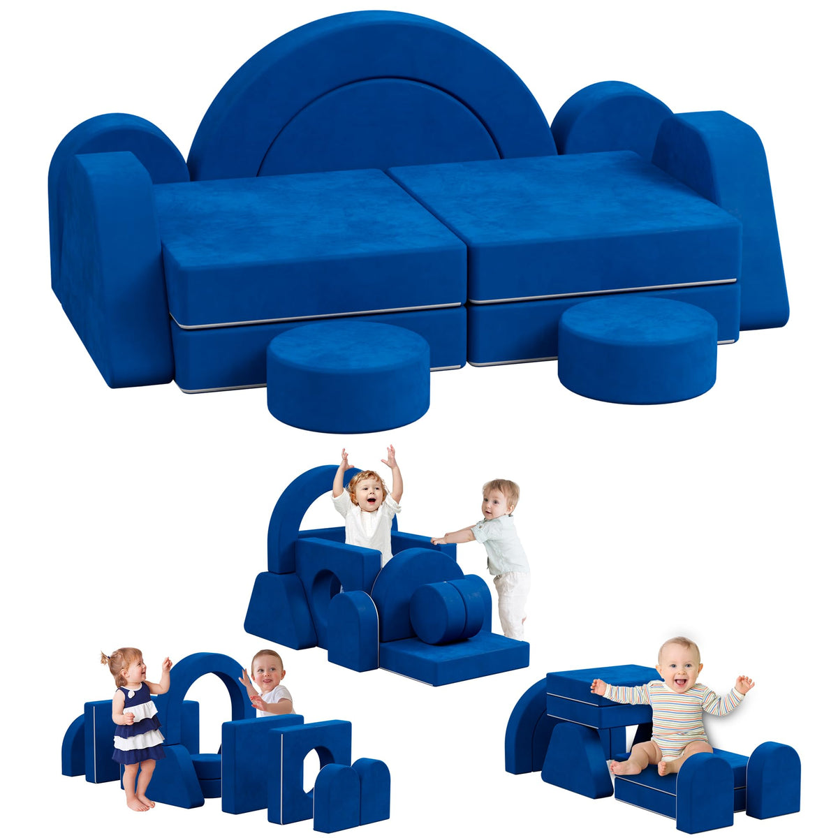 HedoAjim 7 PCS Modular Kids Play Block Sofa Child Couch Toddler Building Fortplay Bedroom Playroom Baby Convertible Floor Foam Cushion for Boys & Girls(Beige-Single)
