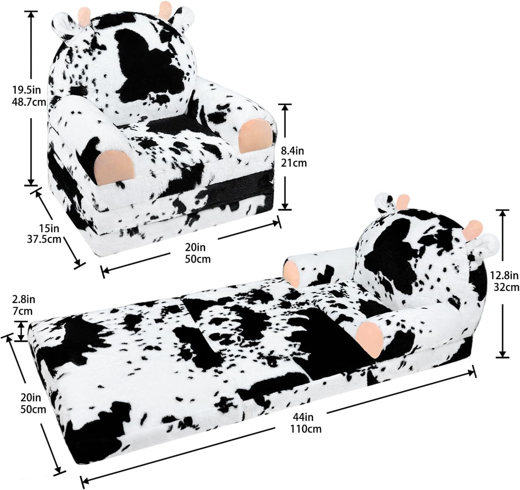 QIUODO Comfy Toddler Couch Chair, 2-in-1 Foldable Kids Sofa, Cow