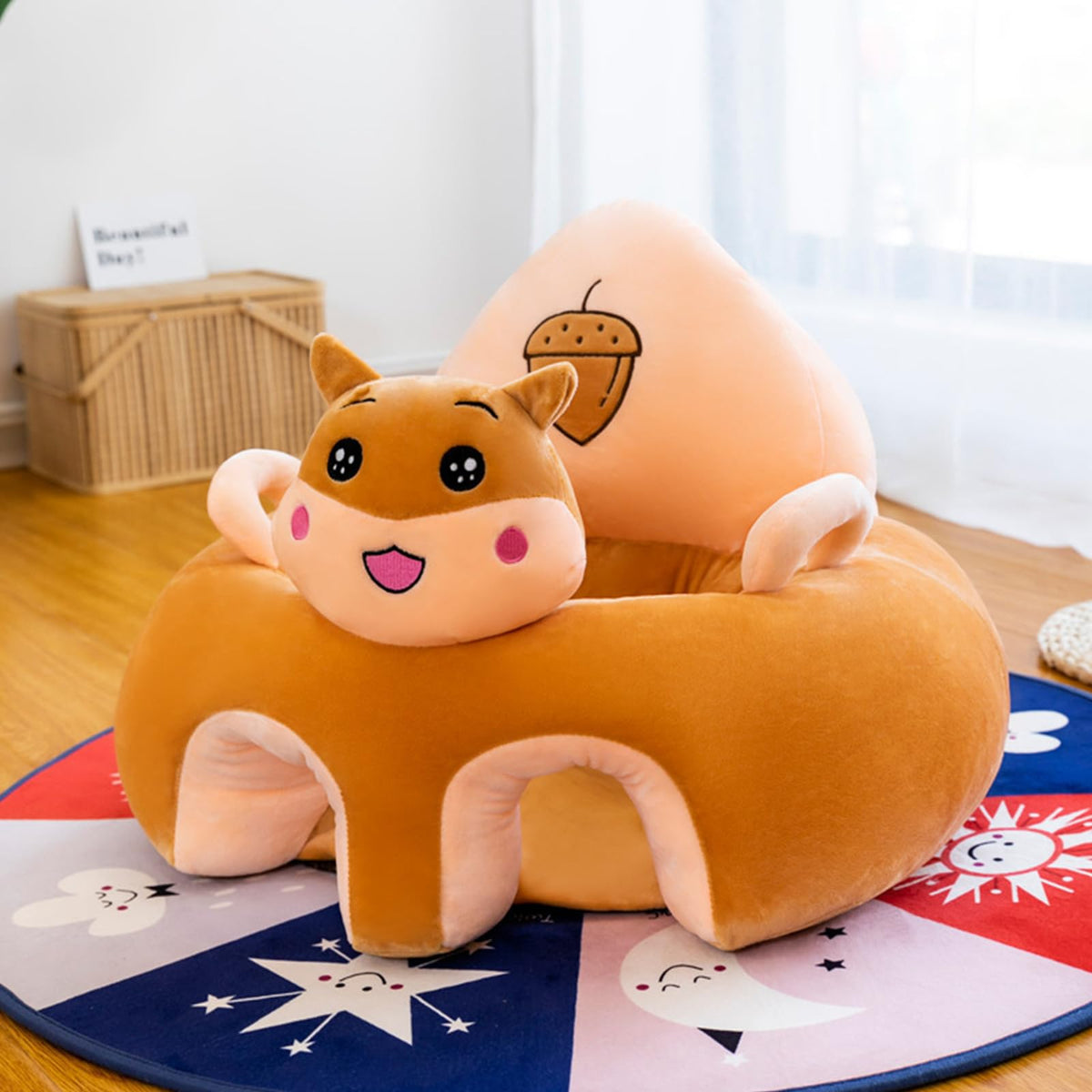 Baby Seat for Babies 3 Months & Up, Sit Me Up Floor Seat for Infants, Cartoon Back Head Support Sitting Infant Sofa, Toddler Plush Animal Shaped Learning Sitting Up Chair (Cow)