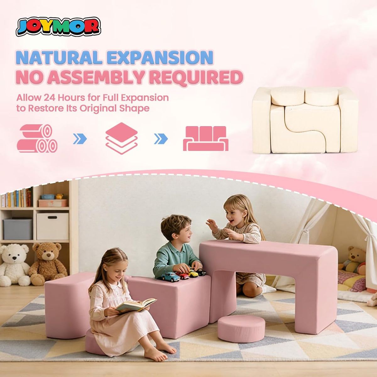 ONCLOUD Kids Corduroy Bean Bag Chair, Soft Foam Lounger for Kids Room & Playroom, Pink