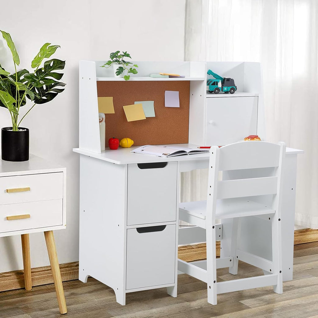 Garvee Kids Desk and Chair Set, Wooden Study Table for 3-8 Yrs