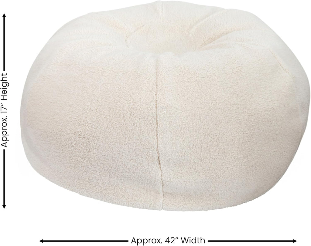 BizChair Sherpa Bean Bag Chair, Classic Refillable Bean Bag Chair for Kids and Teens, Large, Natural