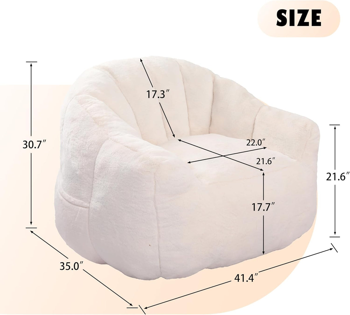 White Big Bean Bag Chairs for Adults Kids with Armrests, Faux Fur Bean Bag Chairs for Teens, Oversized Lazy Bean Bags Sofa Fluffy Floor Lounge Chair, Large Bean Bag Couch for Bedroom