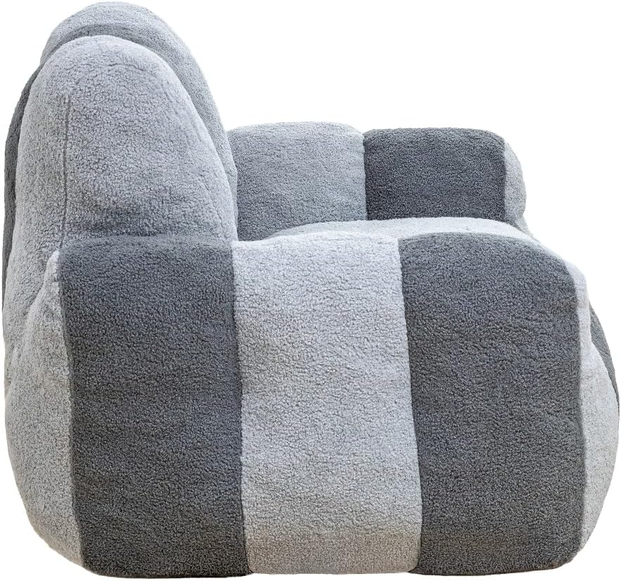 Bean Bag Chair, Comfy Teddy Fabric Lazy Sofa with Heart-Shaped Backrest, Large Reading Chair for Adults and Kids, 37.4x39.4x31.5 Inch (Gray + Teddy + Foam)