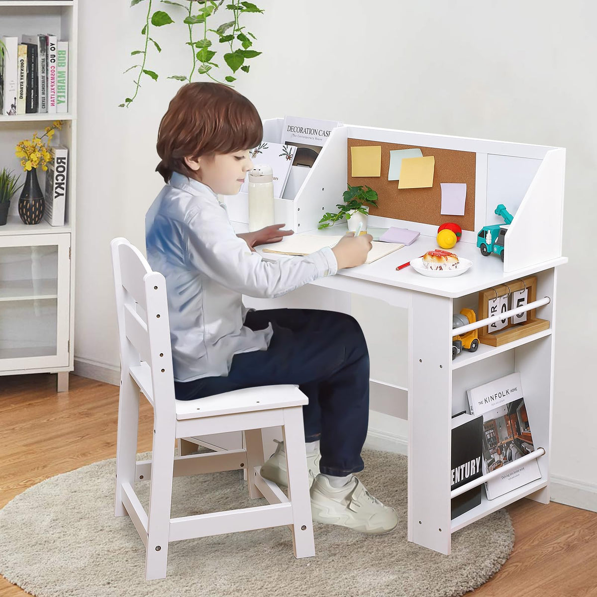 Garvee Kids Desk and Chair Set, Wooden Study Table for 3-8 Yrs