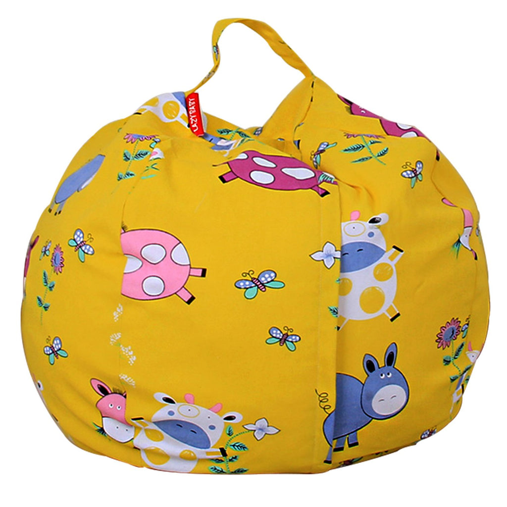 ELEOPTION Stuffed Animal Storage Bean Bag Chair Cover, Large Size 38inch Cotton Canvas Children Plush Toy Organizer Storage Bag Fill Fun Chair for Kids Room or Bedroom (Strawberry, 32in)