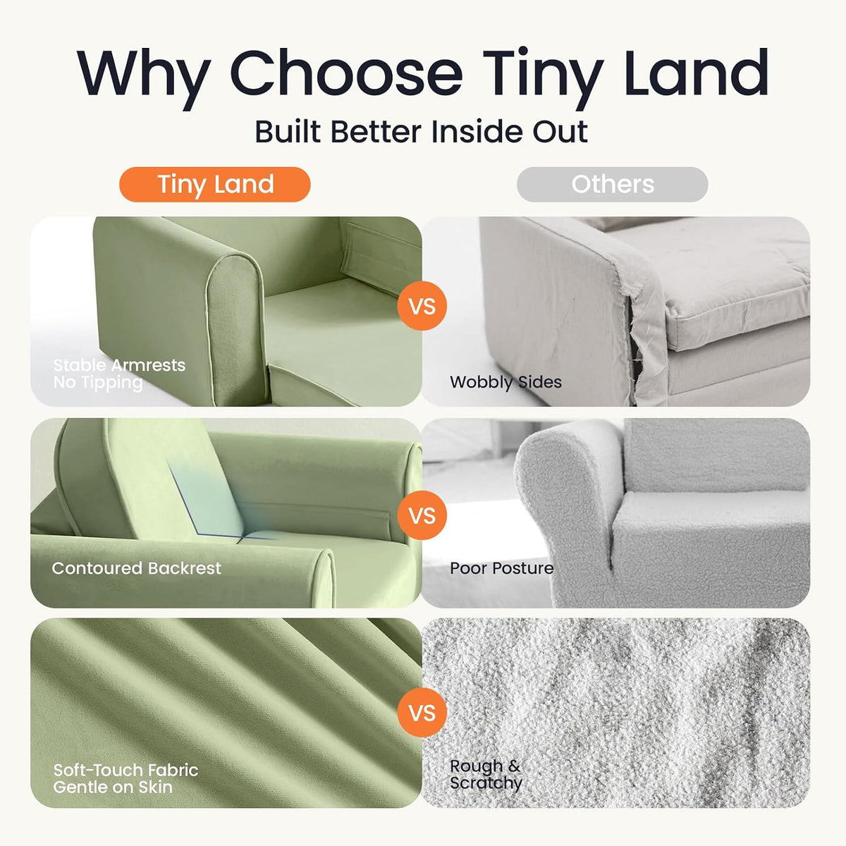 Tiny Land 2-in-1 Foldable Kids Couch with Pocket Soft Thick Toddler Sofa