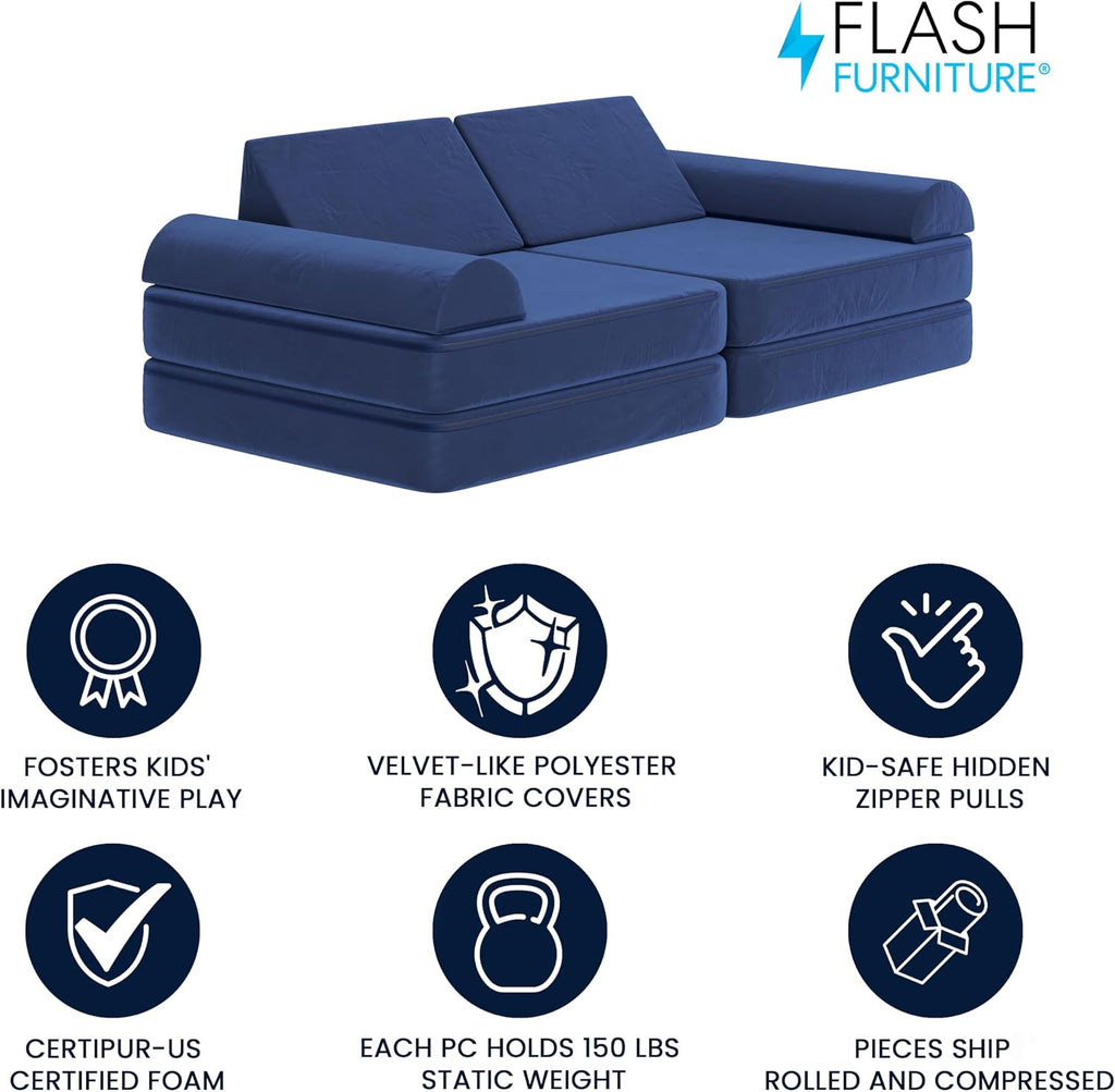 Flash Furniture Kids Play Couch, 6-Piece, 56", Blue