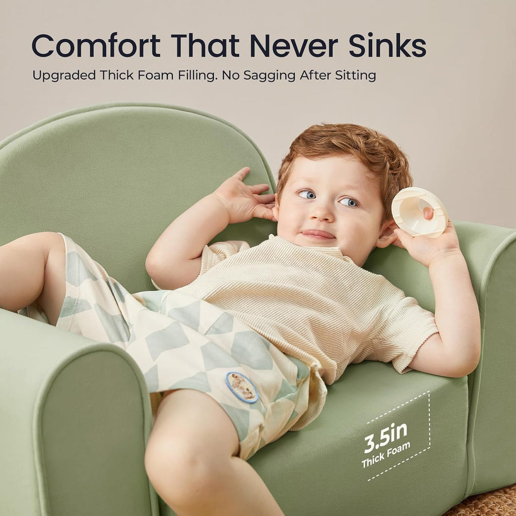 Tiny Land 2-in-1 Foldable Kids Couch with Pocket Soft Thick Toddler Sofa