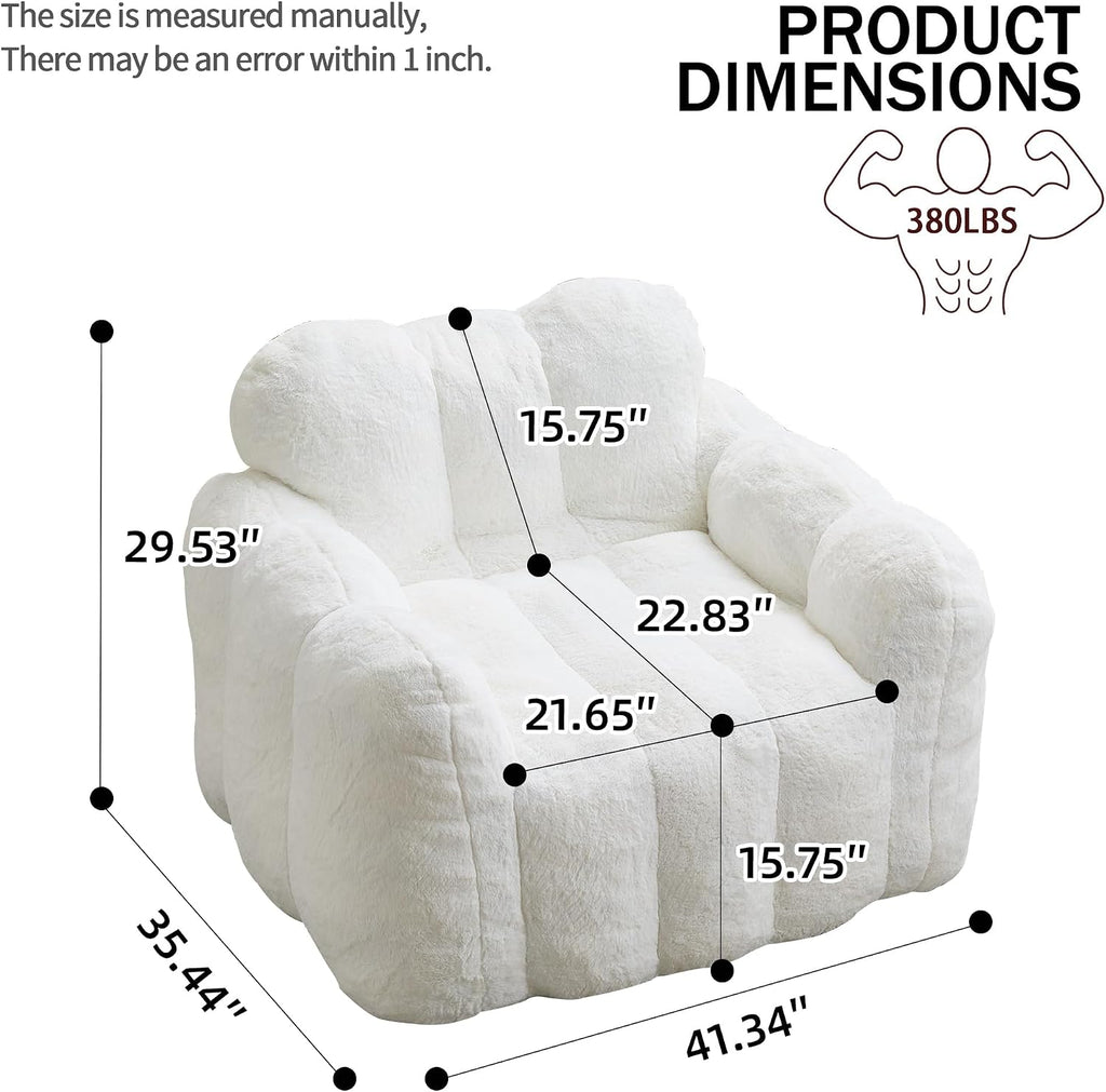 Lotus Flower Plush Single Sofa Chair, White, Super Soft Lazy Bean Bag Chair, 41.34 x 35.44 x 29.53 inches, Weight Capacity 380 lbs, for Living Room Bedroom