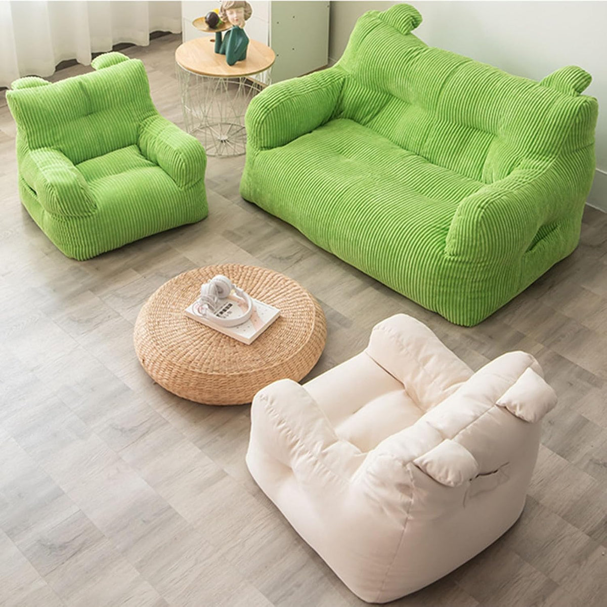 Bean Bag Chair Cover, (No Filler) Stuffed Animal Storage Premium Cotton Linen, Sun-Flower Shaped Relax Furniture for Decorate Your House 58x58x48cm,Yellow