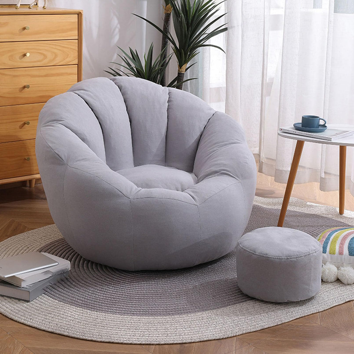 Ultra Soft Bean Bag Chair Cover, Stuffed Animal Storage Bean Bag Cover (No Filler) Soft Premium Stuffable Bean Bag Chair Cover Leakproof Furniture Protector,Grey Yellow,78x78x68cm