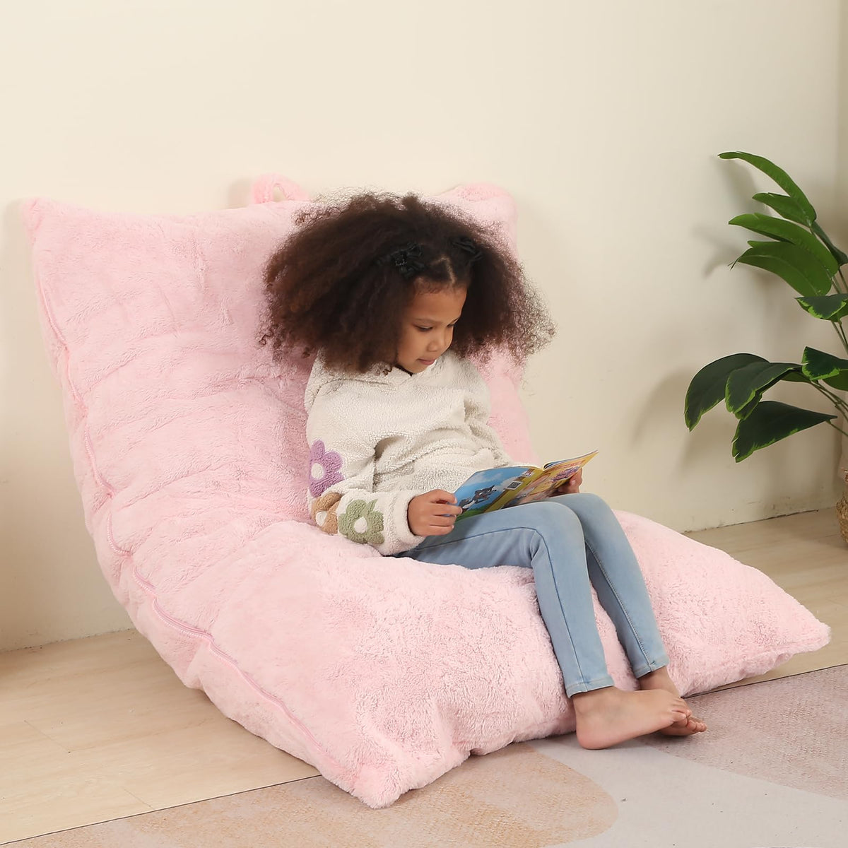 MOMCAYWEX 3-in-1 Kids Bean Bag Chair, Giant Pillow Floor Cushion, 35" x 50" x 10", Dark Brown