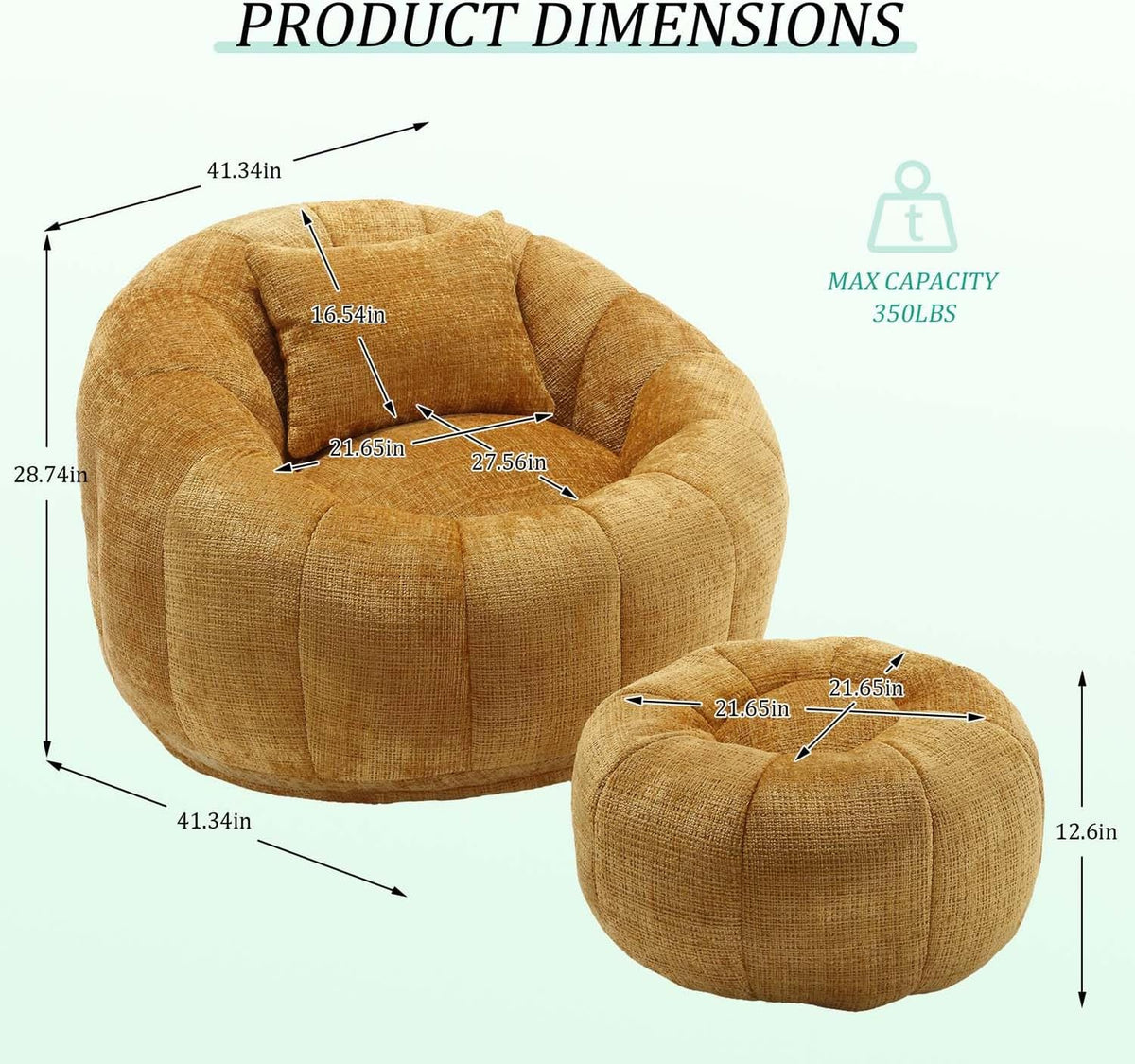 Bean Bag Chairs, Leisure Floor Single Sofas with Ottoman, Comfy Round Lazy Cloud Bean Bag Chair, Chenille for Living Room, Bedroom, Apartment (Yellow)
