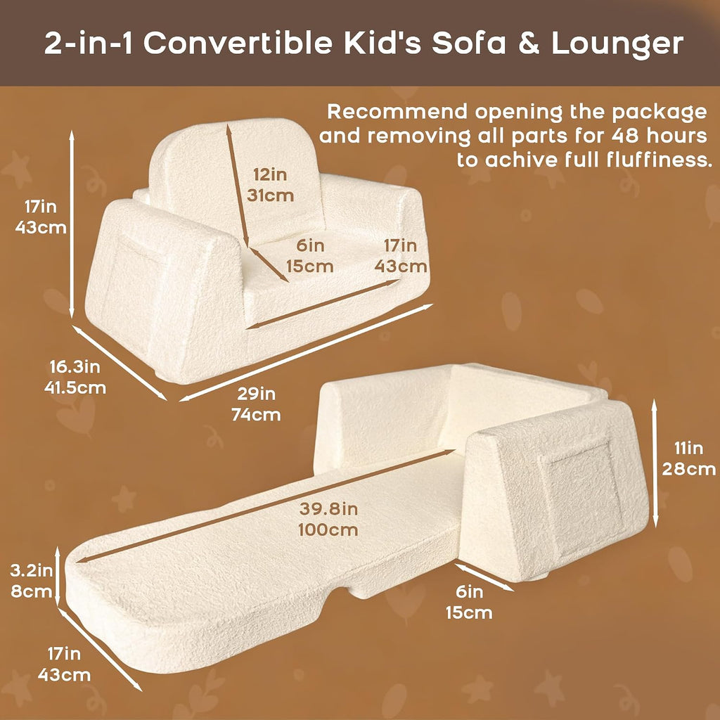 BanaSuper Wide Kids Sofa, Foam Couch for Children 3-8, Cream