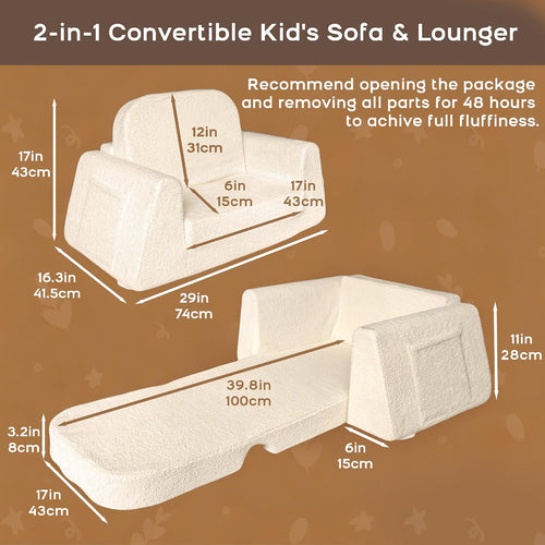 BanaSuper Wide Kids Sofa, Foam Couch for Children 3-8, Cream